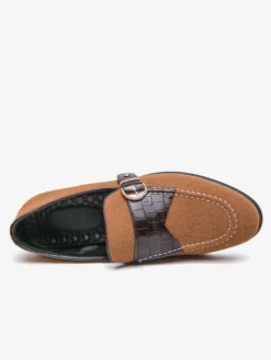 Mocassins pour hommes en daim bout rond boucle chaussures à enfiler