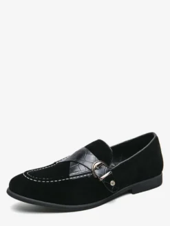 Mocassins pour hommes en daim bout rond boucle chaussures à enfiler