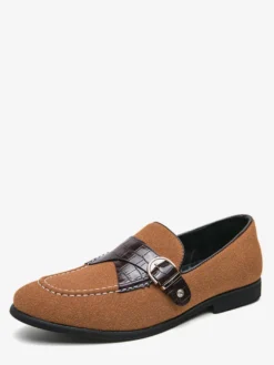 Mocassins pour hommes en daim bout rond boucle chaussures à enfiler
