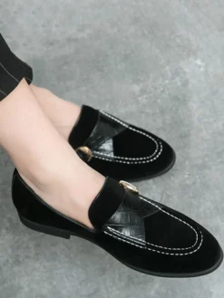 Mocassins pour hommes en daim bout rond boucle chaussures à enfiler