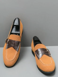 Mocassins pour hommes en daim bout rond boucle chaussures à enfiler