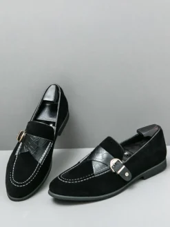 Mocassins pour hommes en daim bout rond boucle chaussures à enfiler