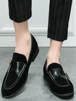 Mocassins pour hommes en daim bout rond boucle chaussures à enfiler