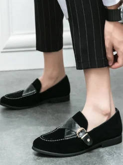 Mocassins pour hommes en daim bout rond boucle chaussures à enfiler