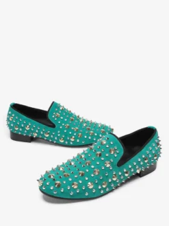 Mocassins pour hommes à rivets et bout pointu en cuir de vachette avec pointes chaussures de bal et de mariage à enfiler