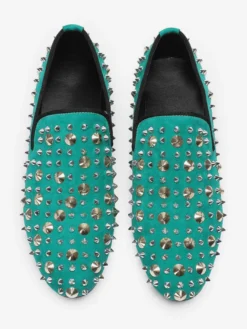 Mocassins pour hommes à rivets et bout pointu en cuir de vachette avec pointes chaussures de bal et de mariage à enfiler