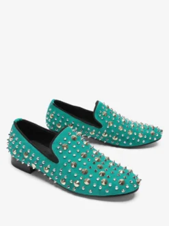 Mocassins pour hommes à rivets et bout pointu en cuir de vachette avec pointes chaussures de bal et de mariage à enfiler