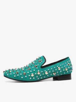 Mocassins pour hommes à rivets et bout pointu en cuir de vachette avec pointes chaussures de bal et de mariage à enfiler