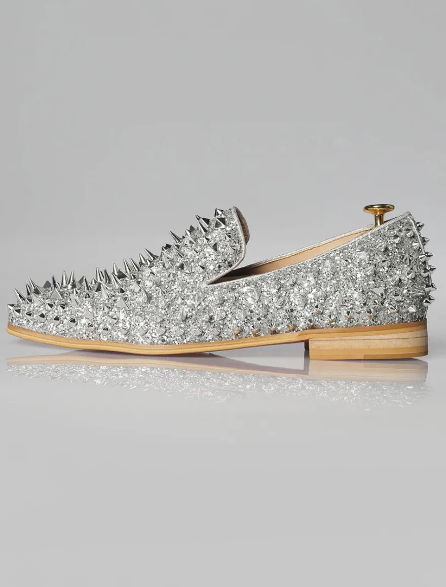 Mocassins à rivets argentés pour homme chaussures de bal de mariage