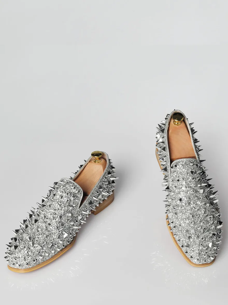 Mocassins à rivets argentés pour homme chaussures de bal de mariage