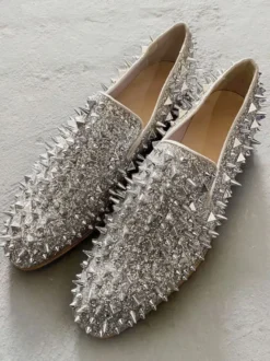 Mocassins à rivets argentés pour homme chaussures de bal de mariage