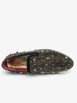 Mocassins à rivets dorés pour homme chaussures habillées en daim et cuir à enfiler formelles et décontractées pour soirées de mariage