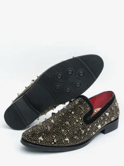 Mocassins à rivets dorés pour homme chaussures habillées en daim et cuir à enfiler formelles et décontractées pour soirées de mariage