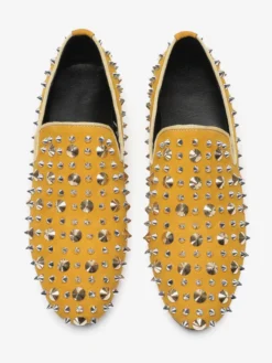 Mocassins à rivets jaunes pour homme chaussures de mariage de bal à bout pointu en cuir à enfiler