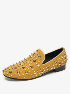 Mocassins à rivets jaunes pour homme chaussures de mariage de bal à bout pointu en cuir à enfiler