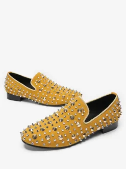 Mocassins à rivets jaunes pour homme chaussures de mariage de bal à bout pointu en cuir à enfiler