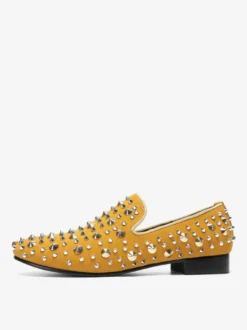 Mocassins à rivets jaunes pour homme chaussures de mariage de bal à bout pointu en cuir à enfiler