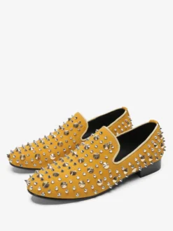 Mocassins à rivets jaunes pour homme chaussures de mariage de bal à bout pointu en cuir à enfiler