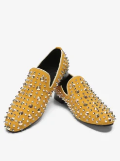 Mocassins à rivets jaunes pour homme chaussures de mariage de bal à bout pointu en cuir à enfiler