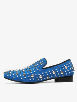 Mocassins à rivets pour homme en cuir de vache bleu à enfiler et à pointes pour bal de promo et mariage
