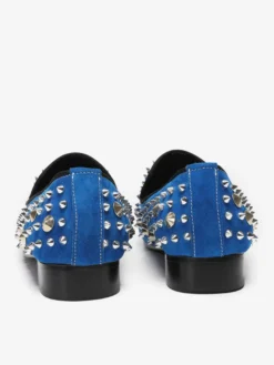 Mocassins à rivets pour homme en cuir de vache bleu à enfiler et à pointes pour bal de promo et mariage