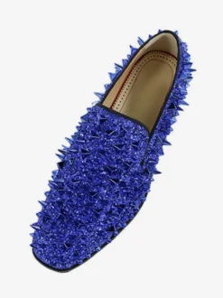 Mocassins à rivets pour hommes chaussures à enfiler à pointes à paillettes bleu pour bal de promo mariage
