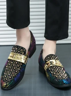 Mocassins à rivets pour hommes chaussures en daim à imprimé épissure bout rond talons bas chaussures de bal