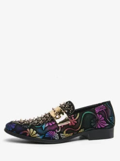 Mocassins à rivets pour hommes chaussures en daim à imprimé épissure bout rond talons bas chaussures de bal