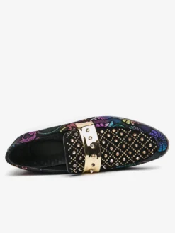Mocassins à rivets pour hommes chaussures en daim à imprimé épissure bout rond talons bas chaussures de bal