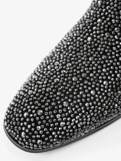 Mocassins à rivets pour hommes en daim argenté avec strass et cristaux chaussures à enfiler pour bal de promo mariage