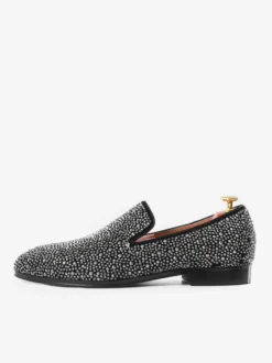 Mocassins à rivets pour hommes en daim argenté avec strass et cristaux chaussures à enfiler pour bal de promo mariage