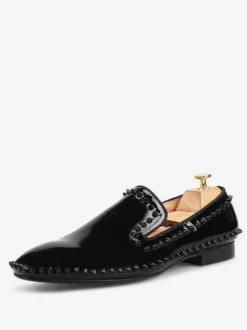 Mocassins à rivets pour hommes chaussures à enfiler bout rond en cuir verni pour bal de promo mariage
