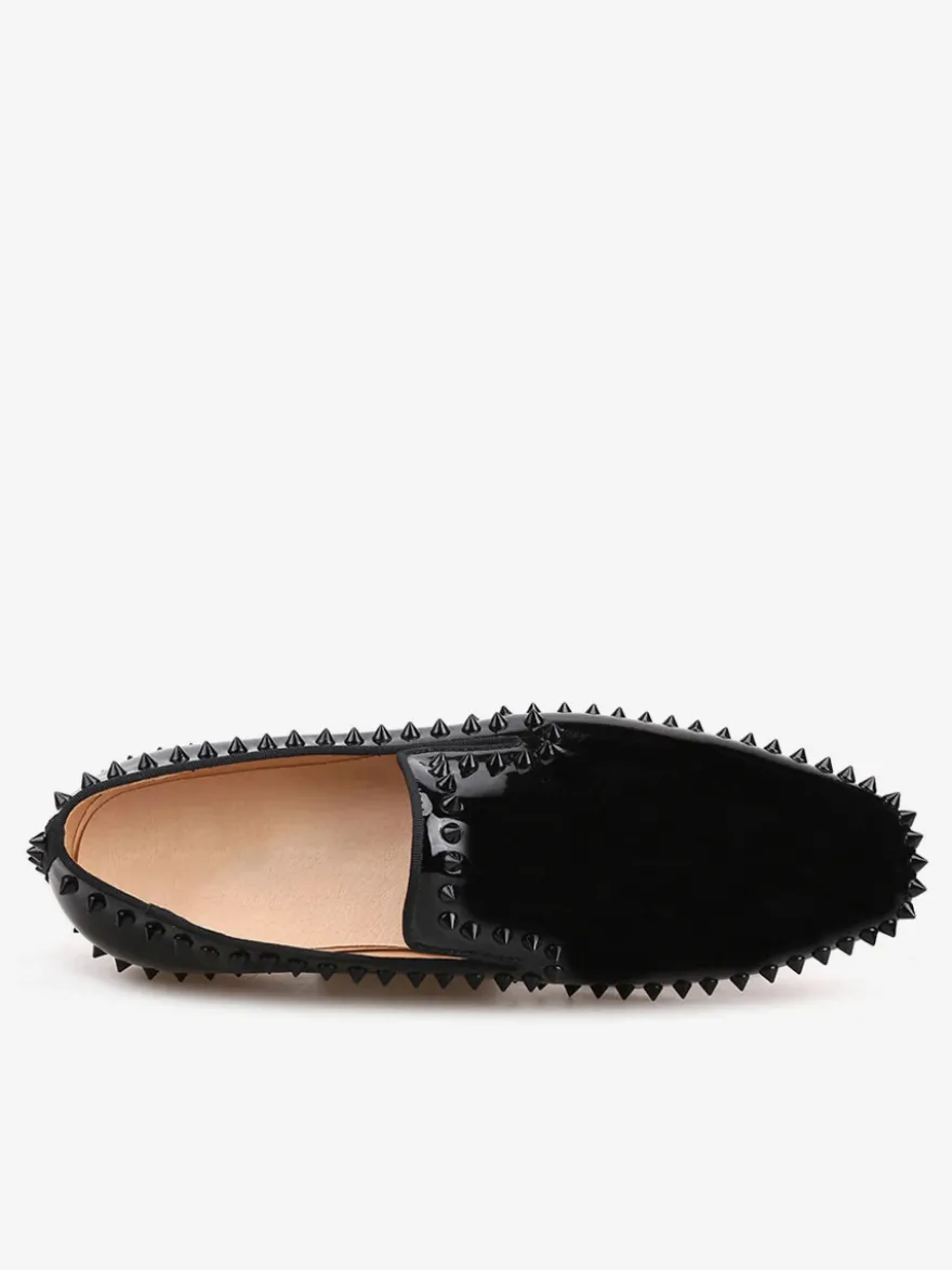 Mocassins à rivets pour hommes chaussures à enfiler bout rond en cuir verni pour bal de promo mariage