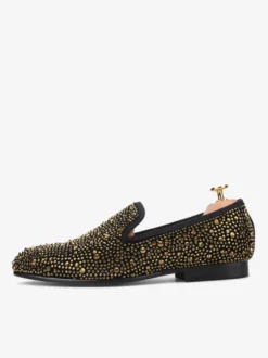 Mocassins à rivets pour hommes chaussures de soirée en daim doré avec strass chaussures à enfiler pour bal de promo mariage