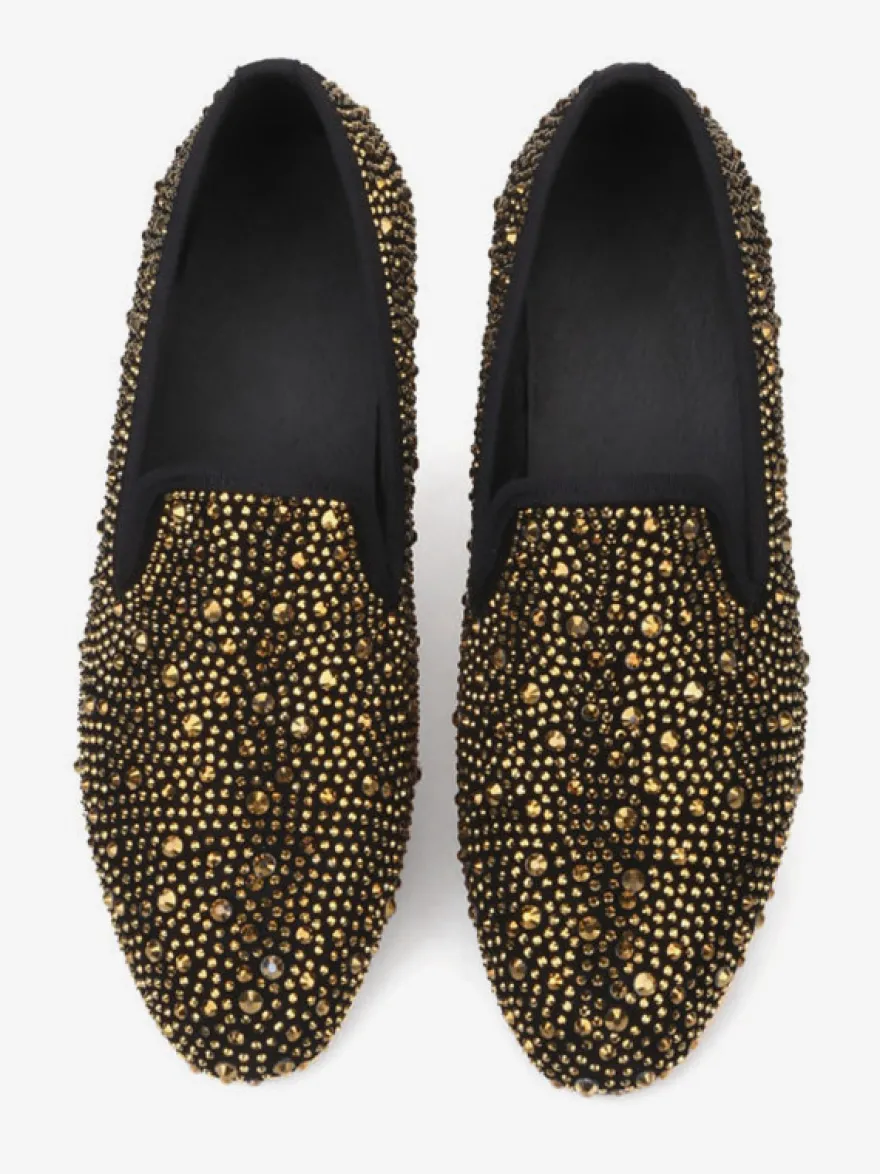 Mocassins à rivets pour hommes chaussures de soirée en daim doré avec strass chaussures à enfiler pour bal de promo mariage