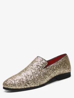 Mocassins à rivets pour hommes chaussures à enfiler bout pointu paillettes style smoking costume bal de promo