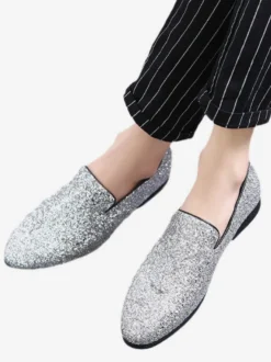 Mocassins à rivets pour hommes chaussures à enfiler bout pointu paillettes style smoking costume bal de promo