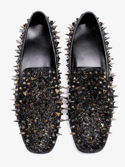 Mocassins à rivets pour hommes chaussures de mariage à bout rond à enfiler pour bal de fin d'année
