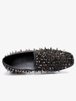 Mocassins à rivets pour hommes chaussures de mariage à bout rond à enfiler pour bal de fin d'année