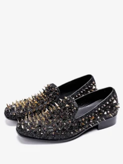 Mocassins à rivets pour hommes chaussures de mariage à bout rond à enfiler pour bal de fin d'année