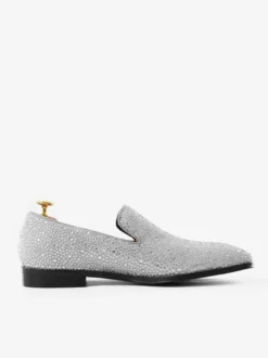 Mocassins à rivets pour hommes chaussures en daim blanc froid avec strass et cristaux chaussures à enfiler pour bal de promo mariage