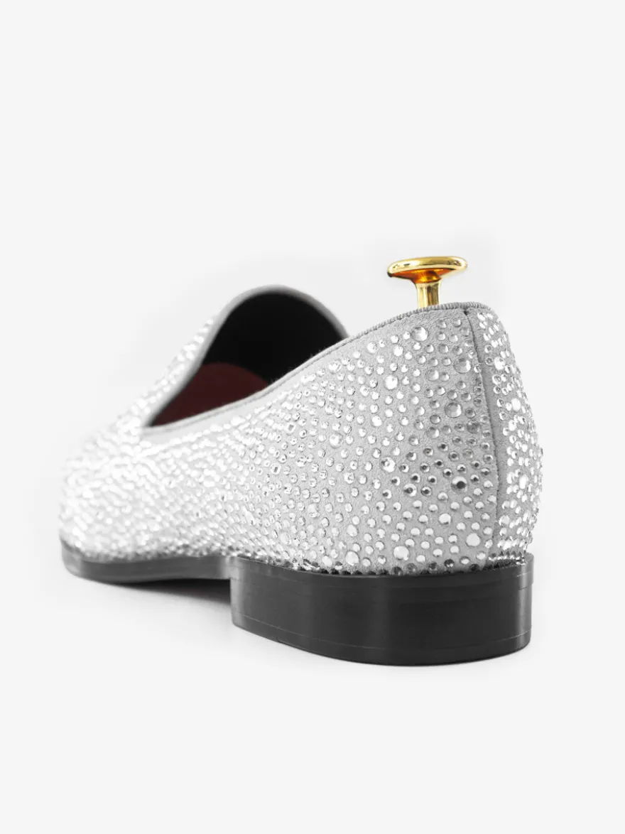 Mocassins à rivets pour hommes chaussures en daim blanc froid avec strass et cristaux chaussures à enfiler pour bal de promo mariage