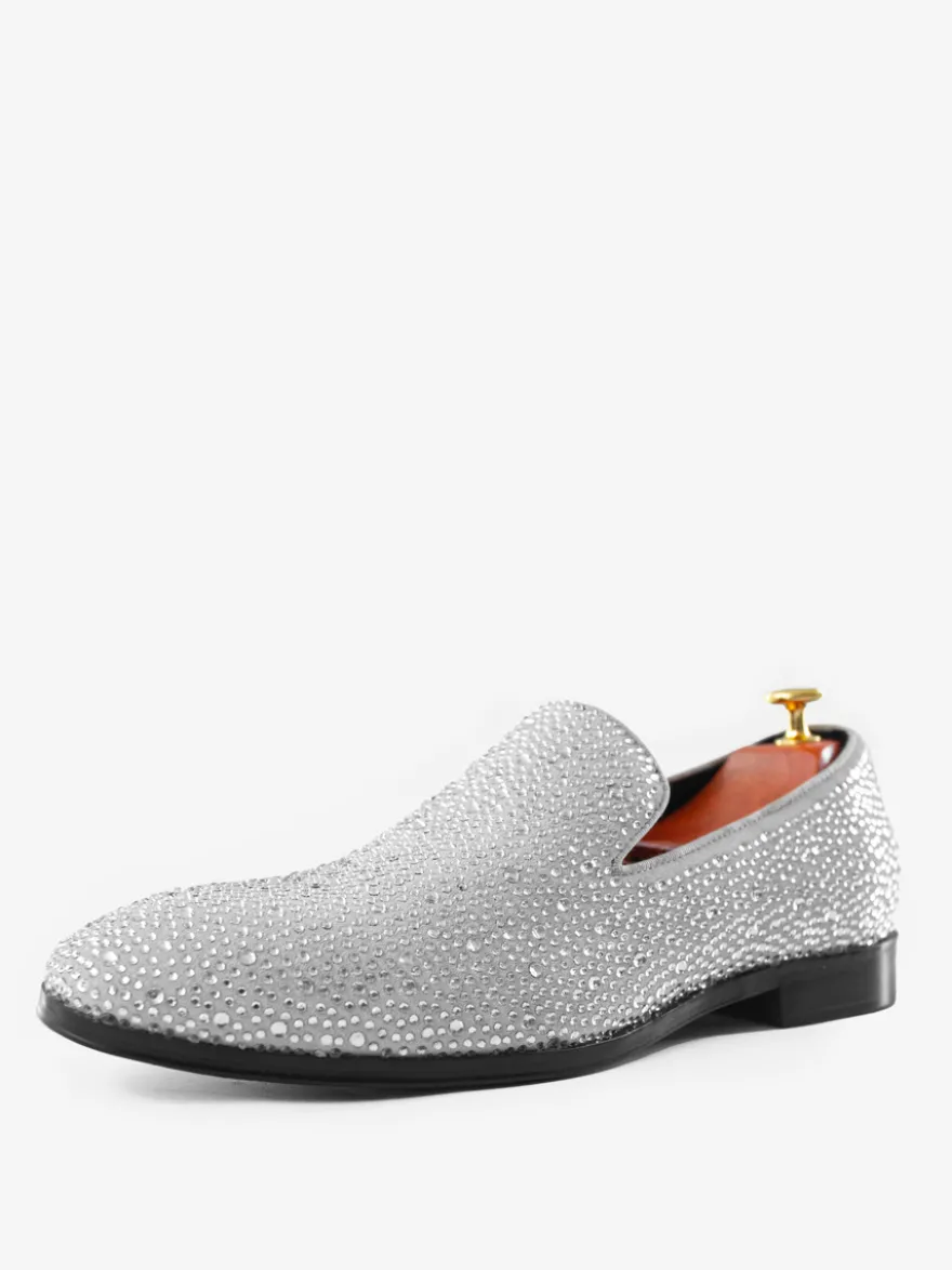 Mocassins à rivets pour hommes chaussures en daim blanc froid avec strass et cristaux chaussures à enfiler pour bal de promo mariage