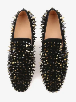 Mocassins à rivets pour hommes chaussures à enfiler bout rond tige en micro-daim chaussures de bal de fête et de mariage