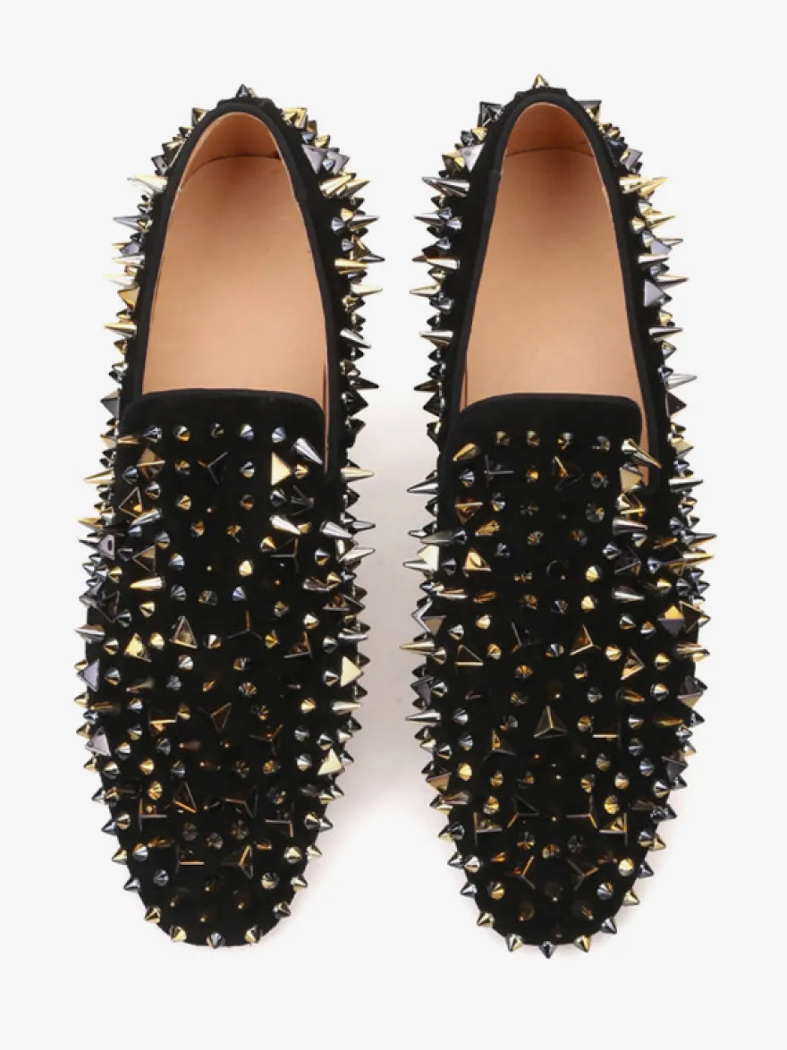 Mocassins à rivets pour hommes chaussures à enfiler bout rond tige en micro-daim chaussures de bal de fête et de mariage