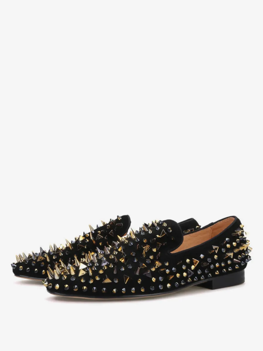 Mocassins à rivets pour hommes chaussures à enfiler bout rond tige en micro-daim chaussures de bal de fête et de mariage