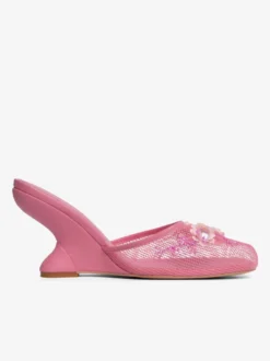 Mules compensées en maille pour femmes bout rond fleurs sans talon