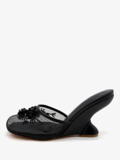 Mules compensées en maille pour femmes bout rond fleurs sans talon