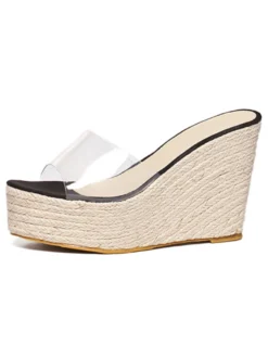 Mules compensées Sandales compensées Abricot et Transparent