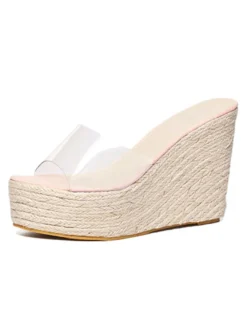 Mules compensées Sandales compensées Abricot et Transparent